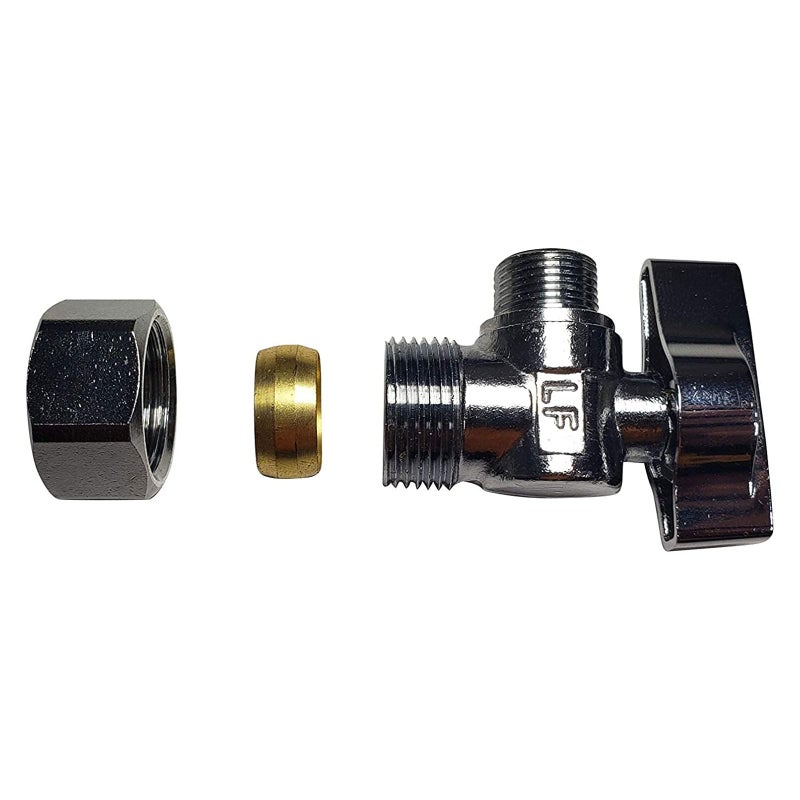 Miiflex Heavy Duty Chrome Plated Brass 1/4 Turn Angle Stop Valve 1/2" NOM (5/8" OD) COMP x 3/8" COMP Less Ferrule and Nut [10 Pack] - Image 4